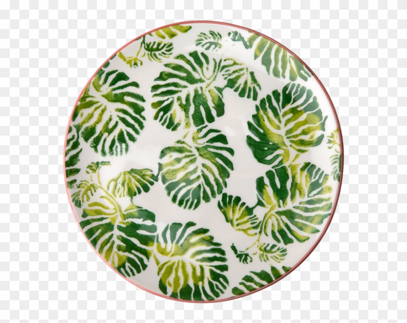 Ceramic Dessert Plate Tropical Leaf Print By Rice Dk - Ceramic #806993