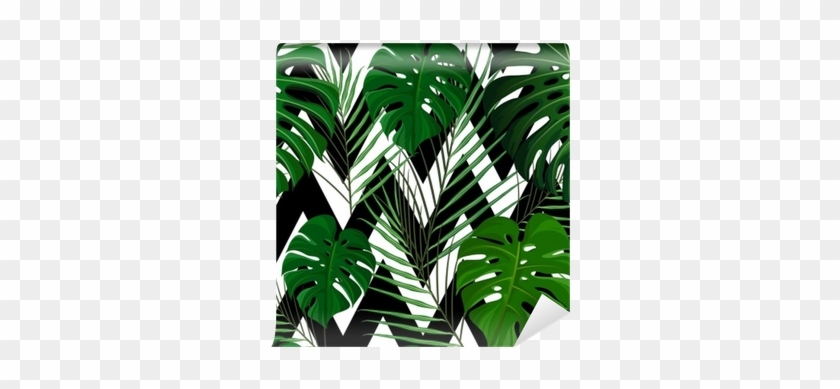 Tropical Seamless Pattern With Exotic Palm Leaves - Green Tropical Leaves Prints Decorative Hanging Wall #806996