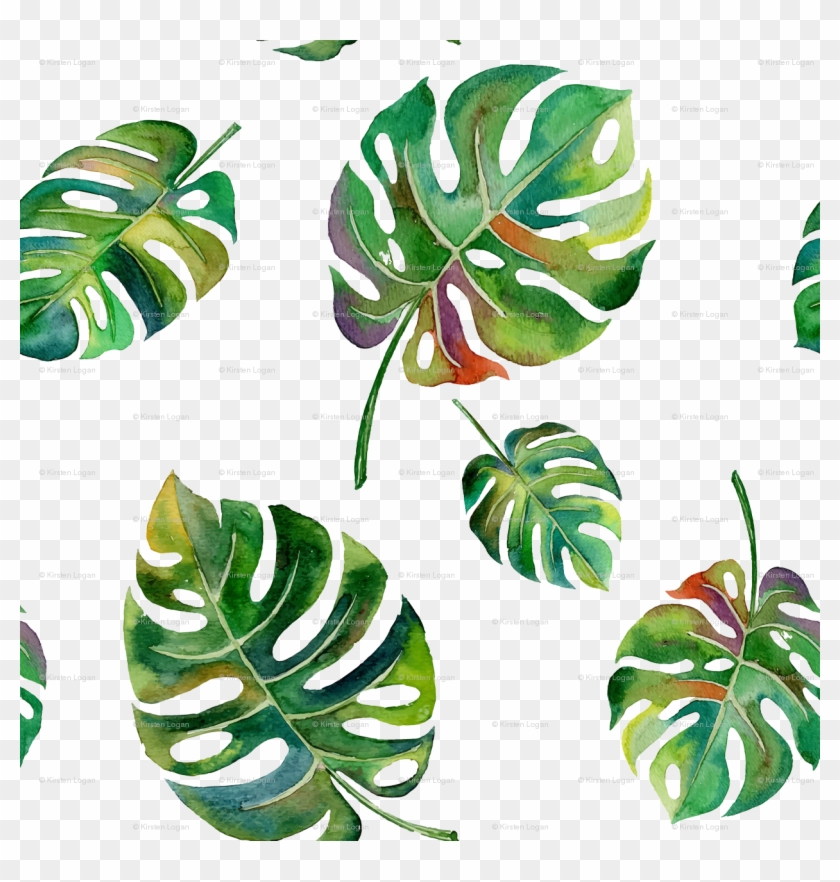 Tropical Island Palms Palm Leaves Watercolor Wallpaper - Watercolor Tropical Leaves Png #807016
