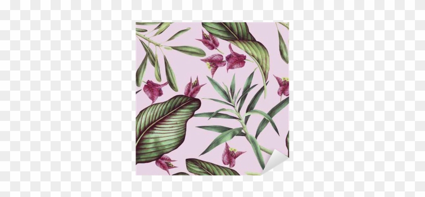 Seamless Tropical Flower Pattern, Watercolor - Papel Parede Floral Tropical 100x52cm #807071