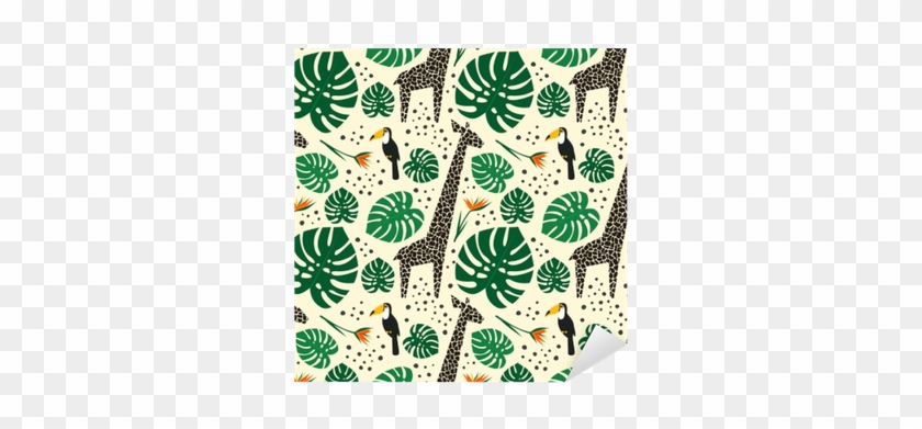 Giraffes, Toucans And Palm Leaves Seamless Pattern - Echo Park Paper Company Sf125040 Tropical Palms Die #807197