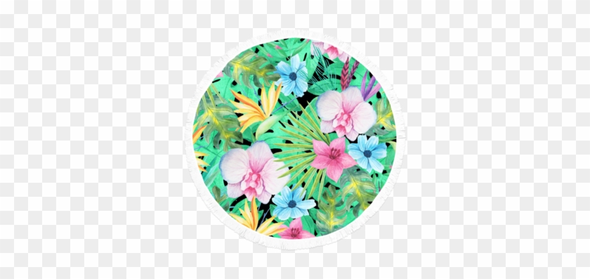 Tropical Floral Print Round Beach Towel - Hydrangea #807208