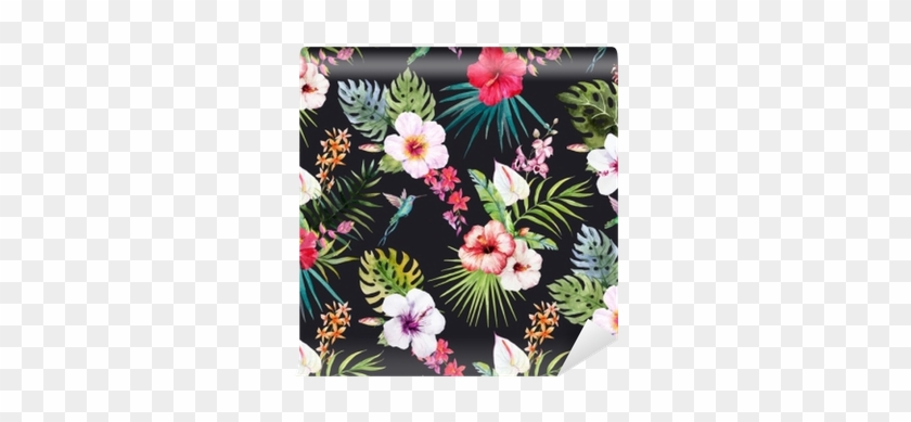 Watercolor Tropical Floral Pattern Wall Mural • Pixers® - Jayjun Anti-dust Therapy Mask 10 Pcs #807221