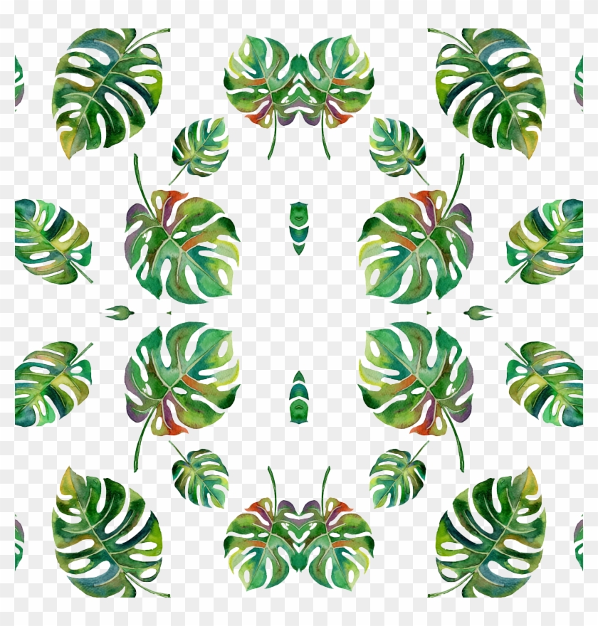 Tropical Island Palms Palm Leaves Watercolor Wallpaper - Minimalistic Wall Art - A3 Poster Met Boho Bladeren #807241