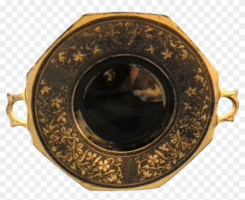 Black Amethyst Depression Glass Gold Encrusted Octagon - Antique #807831