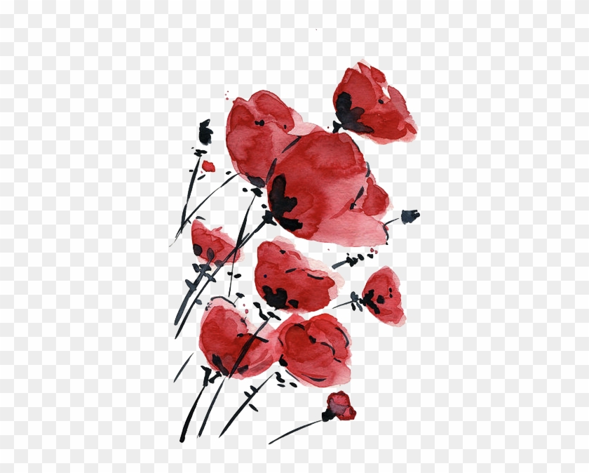 Valentine Sale Poppies Field On A Windy Day Original - Watercolor Poppy Tattoo Design #807948