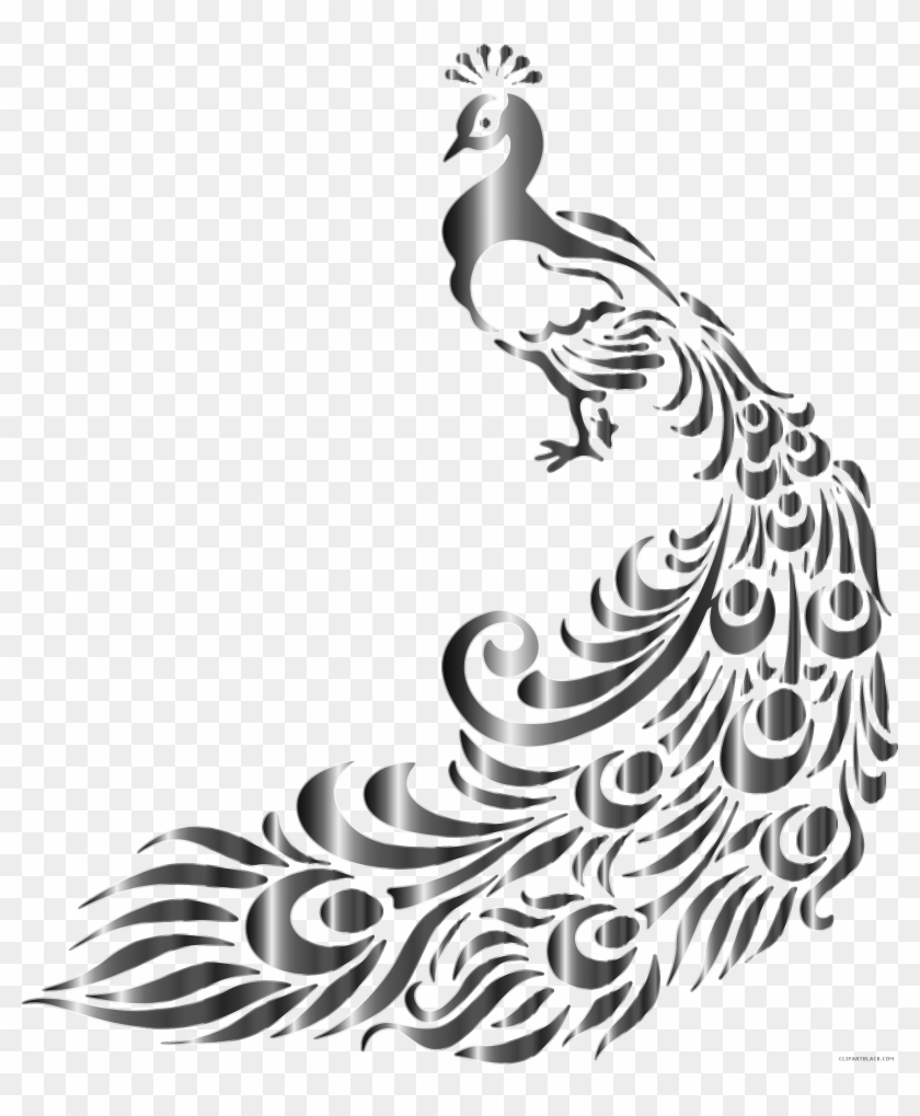 Chromatic Peacock Animal Free Black White Clipart Images - Black And White Peacock Vector #809897
