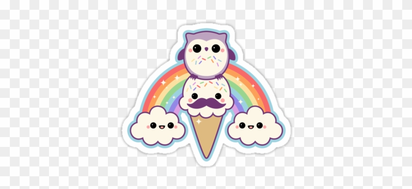 Super Cute Stickers With Mustache Ice Cream Cone, Happy - Cute Kawaii Owl #810165