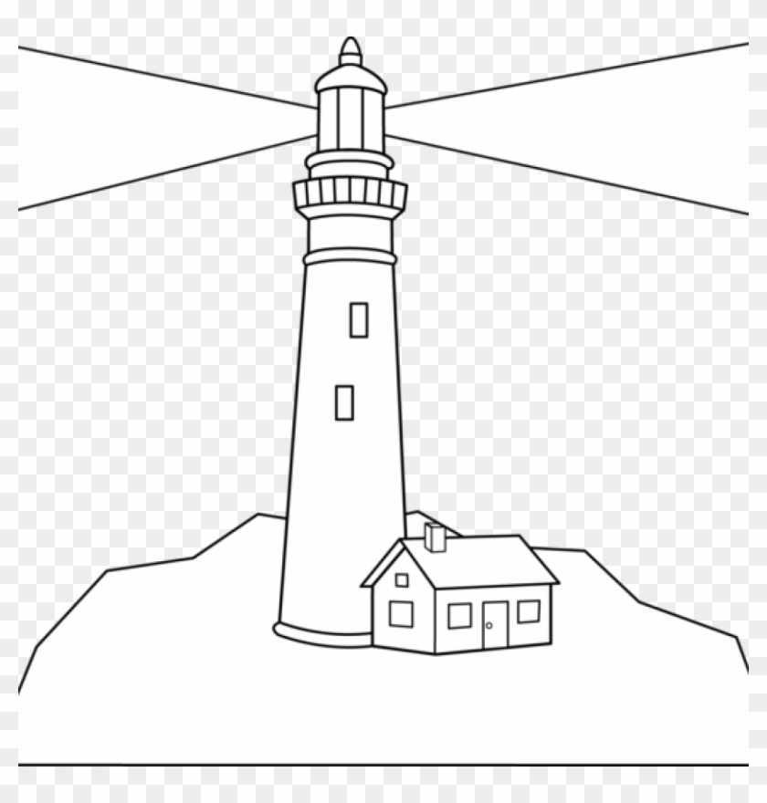 Lighthouse Images Clip Art Colorable Lighthouse Scene - Lighthouse Cartoon Black And White #810881