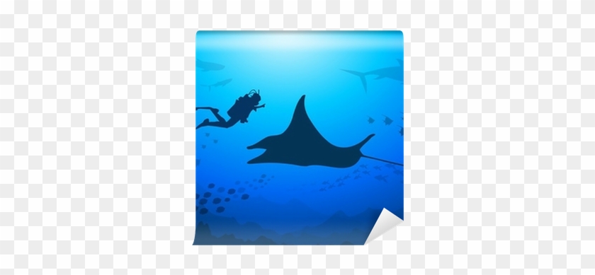 Manta,diver Under The Sea-vector Wall Mural • Pixers® - Forest #811938