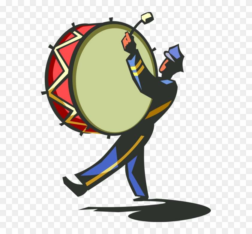 Vector Illustration Of Marching Band Drummer With Bass - Marching Band Bass Drum Clipart #813074