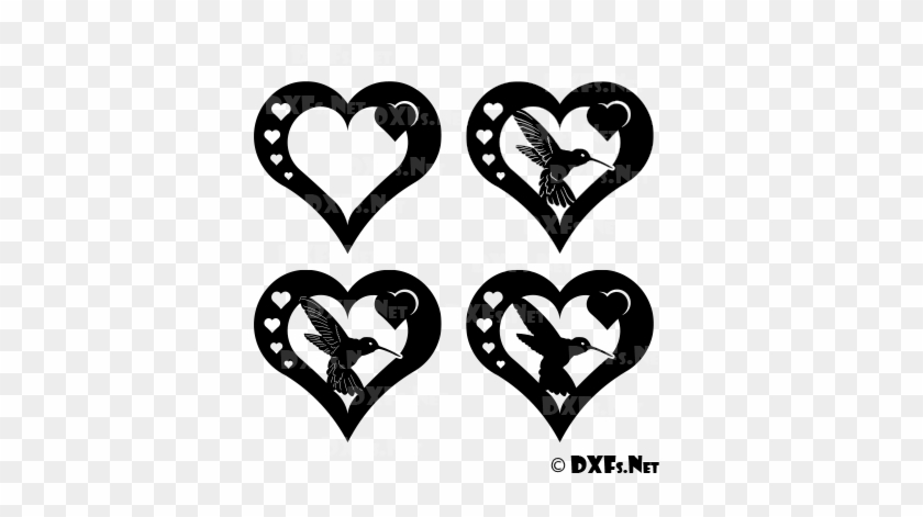 Heart Hummingbird Silhouette Dxf Design For Cnc Cutting - Heart #813364