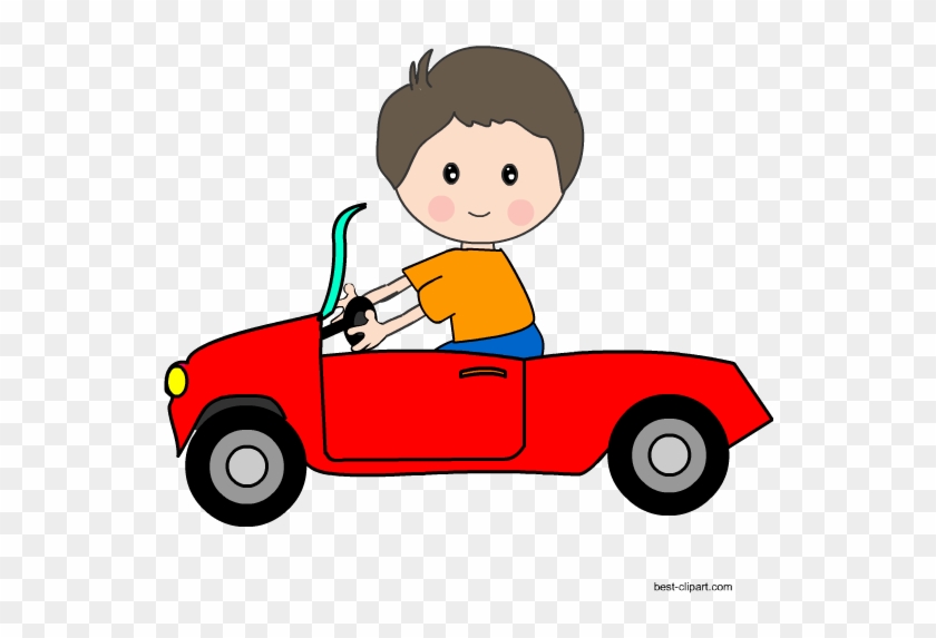 Kid Driving A Red Car Clipart - Car #813898