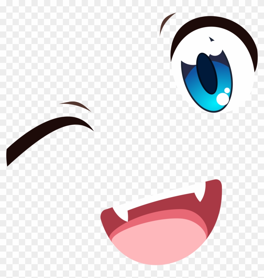 Blue Eyes Wink Smile Open Mouth Fangs - Anime Open Mouth Smile - Free  Transparent PNG Clipart Images Download