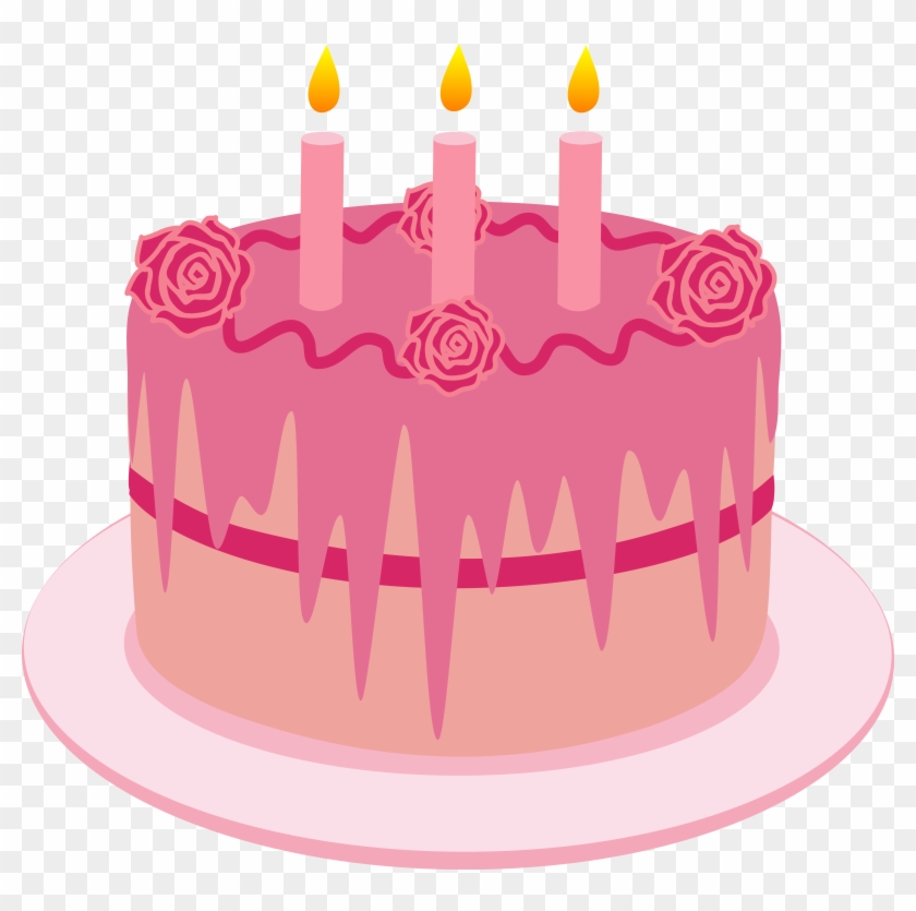 Strawberry Birthday Cake With Candles Free Clip Art - Pink Cake With Candles #815509