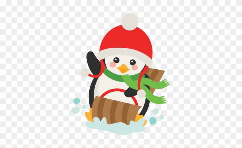 Sledding Penguin Svg Scrapbook Cut File Cute Clipart - Penguin Sledding Clipart #147072