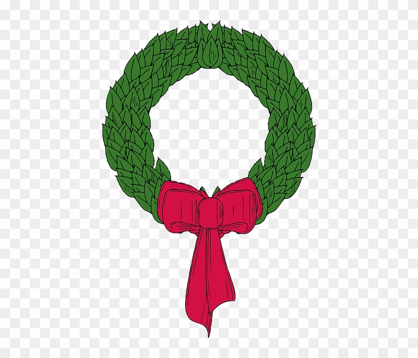 Black, Wreath, Holly, Outline, Drawing, White - Christmas Wreath Clip