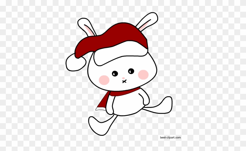 Cute Bunny Wearing Santa's Hat Free Clip Art - Rabbit #147562