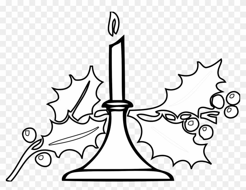 Christmas Candle Black White Line Art Xmas Holiday - Black And White Holiday #147641