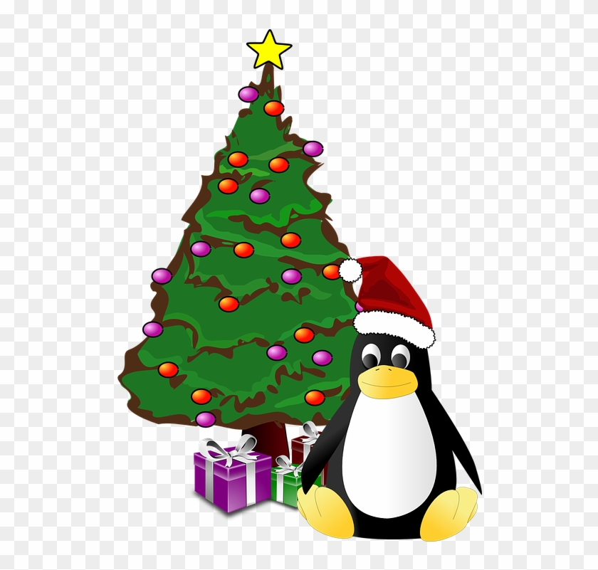 Penguin And Christmas Tree Ornament (round) #148604