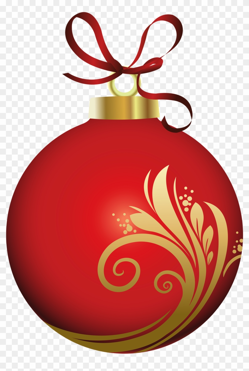 Red Christmas Ball With Decoration Png Clipart - Christmas Ball Decoration Png #148670