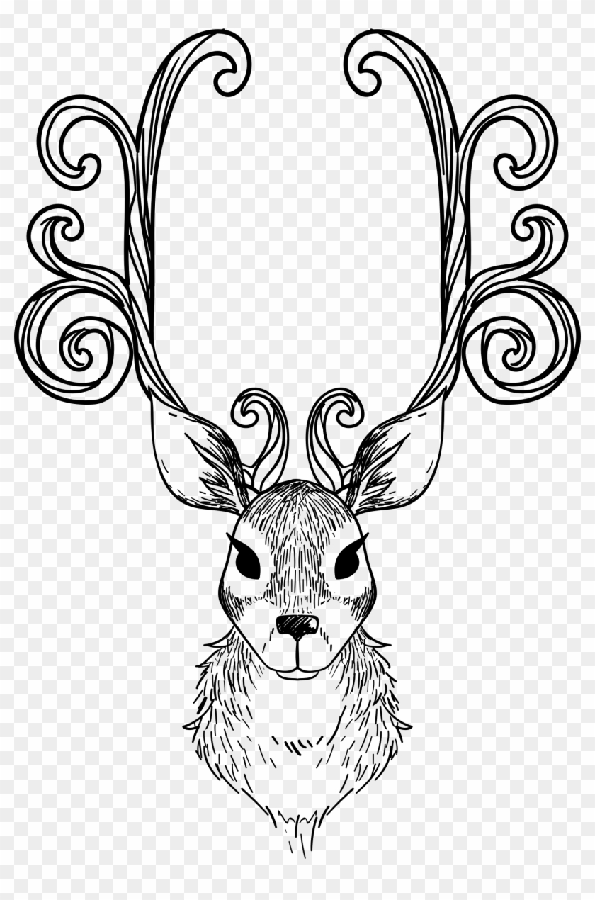Reindeer Head Line Art - Reindeer Clip Art #149734