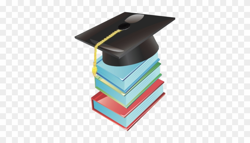 Graduation Cap And Diploma Clipart - Books With Graduation Hat Clipart Png #153233