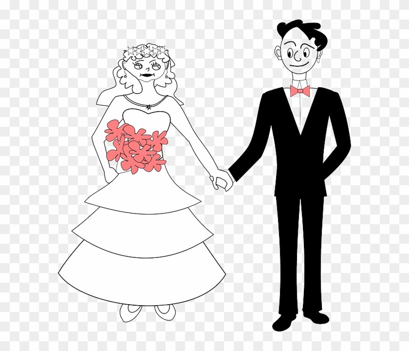 Married Wedding, Bride, Groom, Holding Hands, Couple, - Clip Art #153523