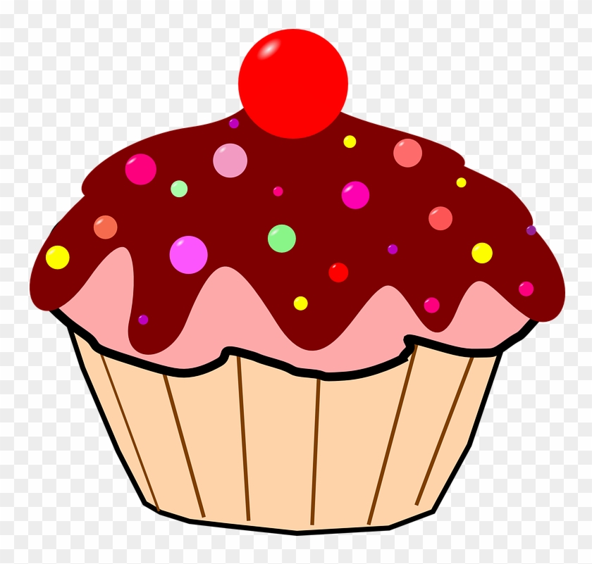 Cupcake Chocolate Icing Smarties Cherry Birthday - Cup Cake Clip Art #153565