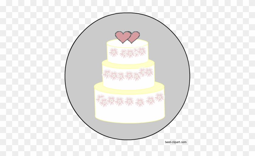 Big Wedding Cake With Two Hearts, Free Png Clip Art - Wedding Cake #154400