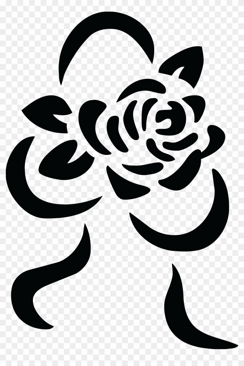Free Clipart Of A Black And White Rose And Ribbon Bouquet - Stencil #154995