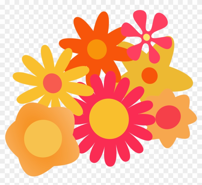 Flower Cluster Cartoon Svg Vector File, Vector Clip - Orange And Pink Flower Clip Art #155060