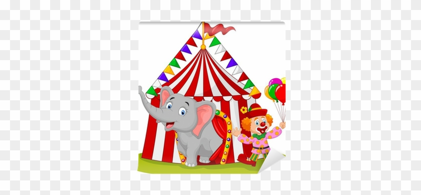 Cartoon Cute Elephant And Clown With Circus Tent Wall - Circus Cartoon #816020