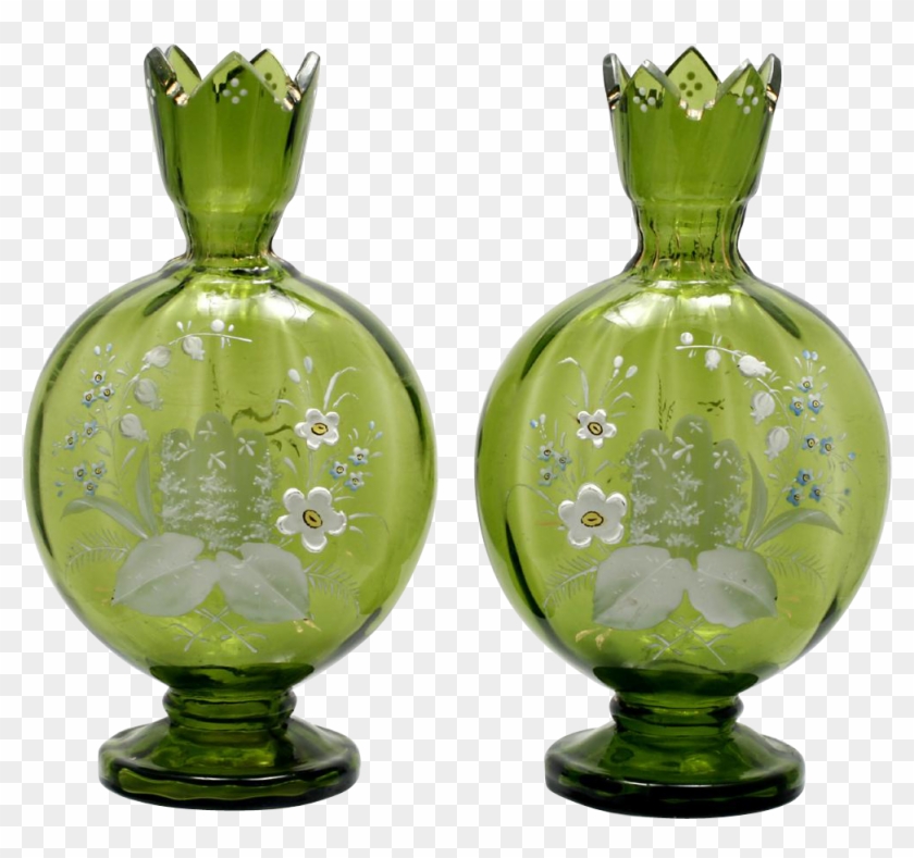 Harrach Bohemian Art Glass Vase Pair Lily Of The Valley - Cosmetics #820060