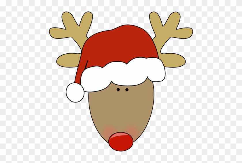 Head With Santa Hat Clip Art Reindeer Head Wearing - Clip Art Reindeer #820811