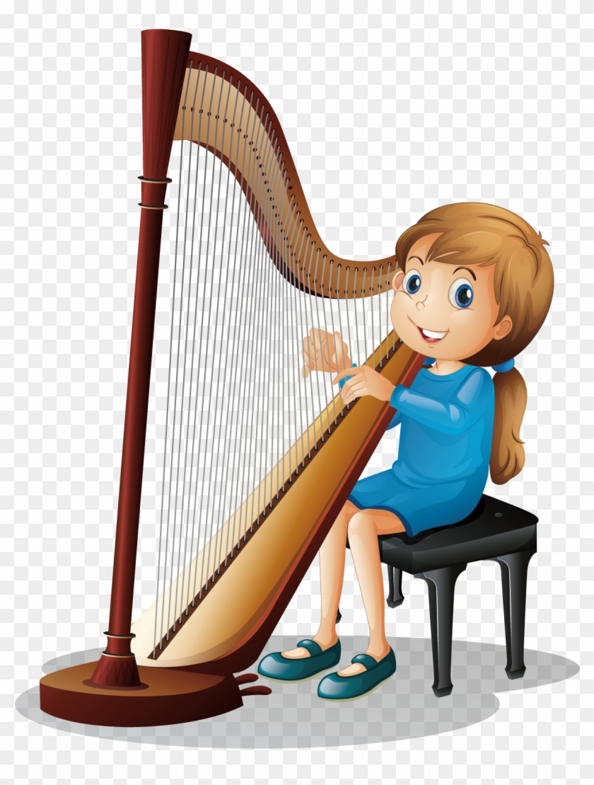 Harp Royalty-free Clip Art - Girls Playing Instruments Artwork #821408
