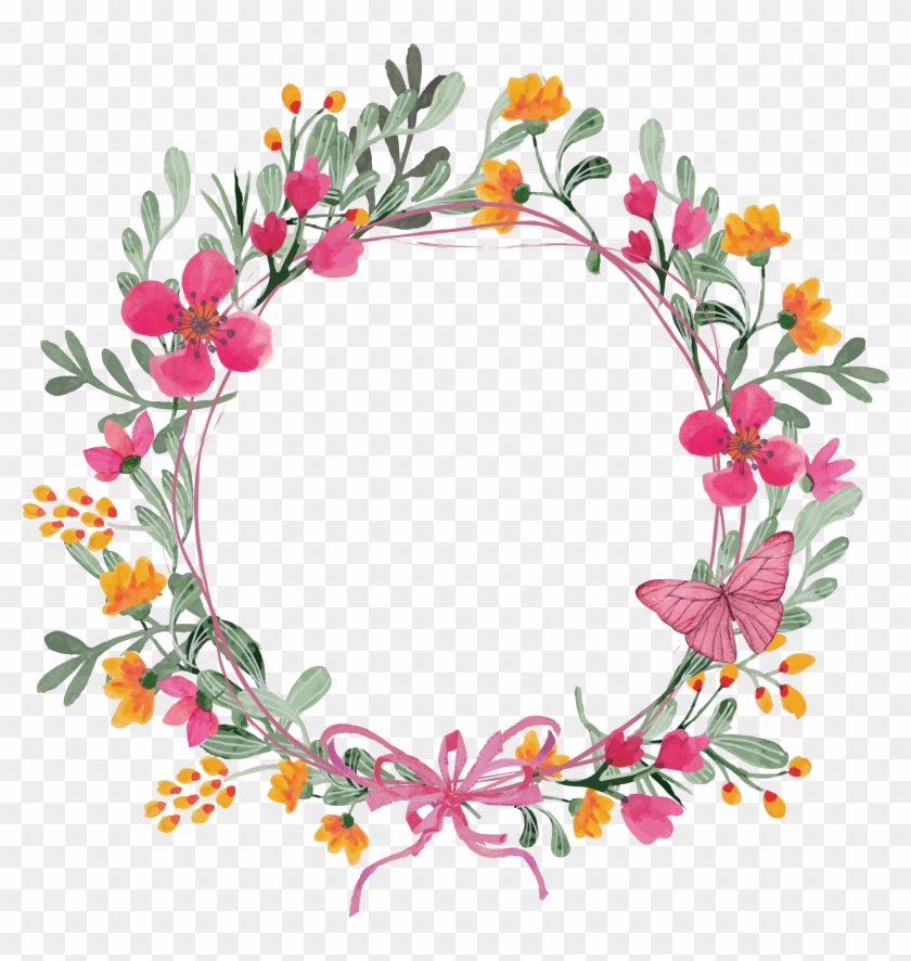 Pink Butterfly Wreath - Flower Wreath Vector Png #822567