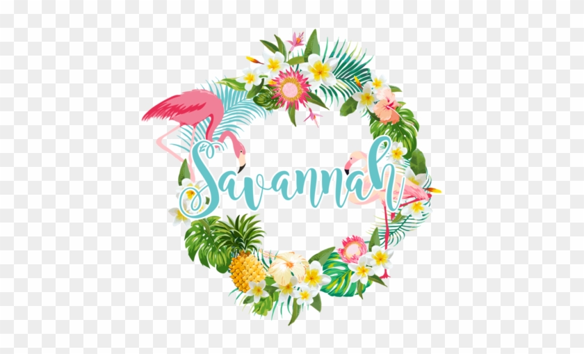 Flower Wreath Name Decals - Retro Flamingos & Tropical Plants Pillow Case #822633