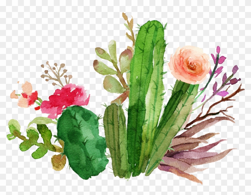 Wedding Invitation Paper Flower Textile Succulent Plant - Watercolor Cactus And Flower #824236