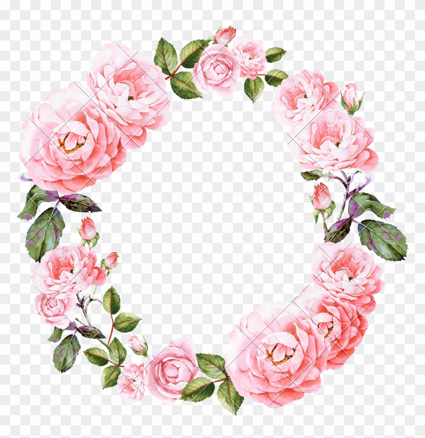 Wedding Invitation Flower Watercolor Painting Rose - Pink Roses Watercolor Wreath #824483