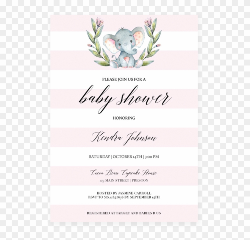 Elephant Baby Shower Invitation Template Girl Invite - Mit Blumen Danken Sie Ihrem Lila Karte #824734