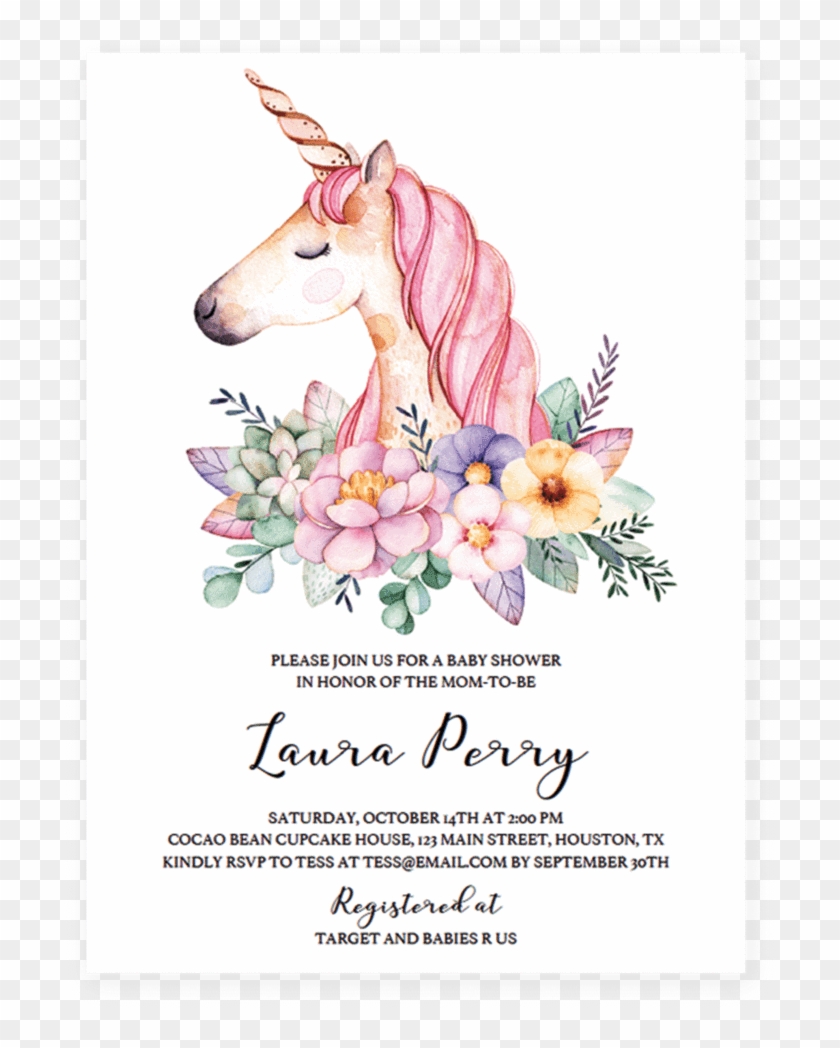 Unicorn Baby Shower Invitation Us Letter Format Of - Unicorn With Flowers Clipart #824794