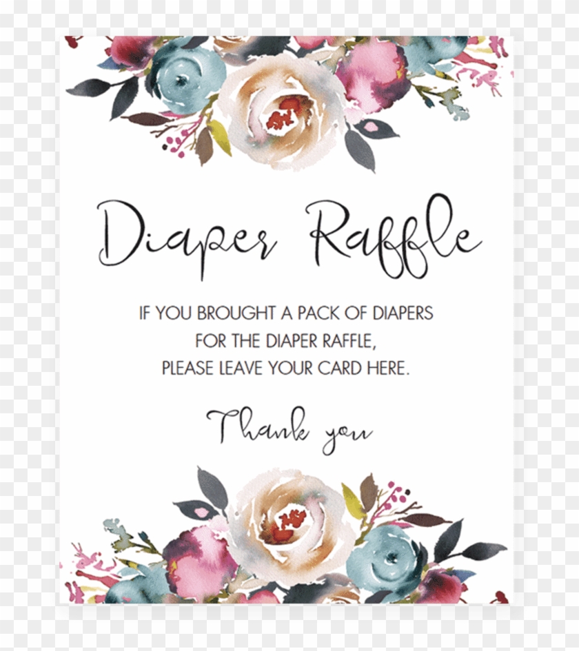 Pink And Purple Flower Baby Shower Decor Diaper Raffle - Baby Shower Diaper Raffle Sign #824905