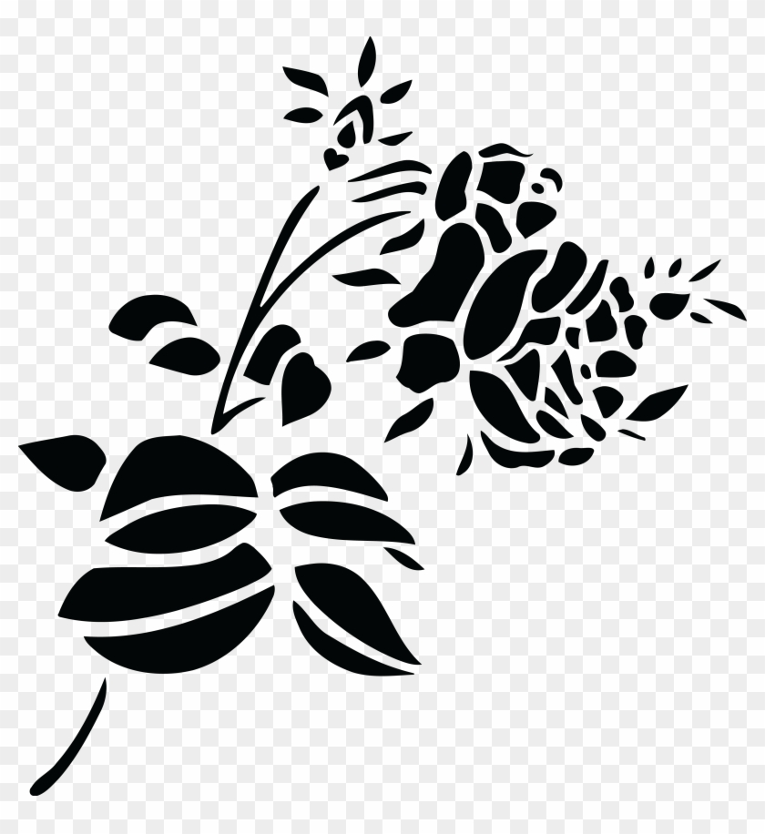 Free Clipart Of A Black And White Stem Of Roses - Rose Flower Black And White Png #825207
