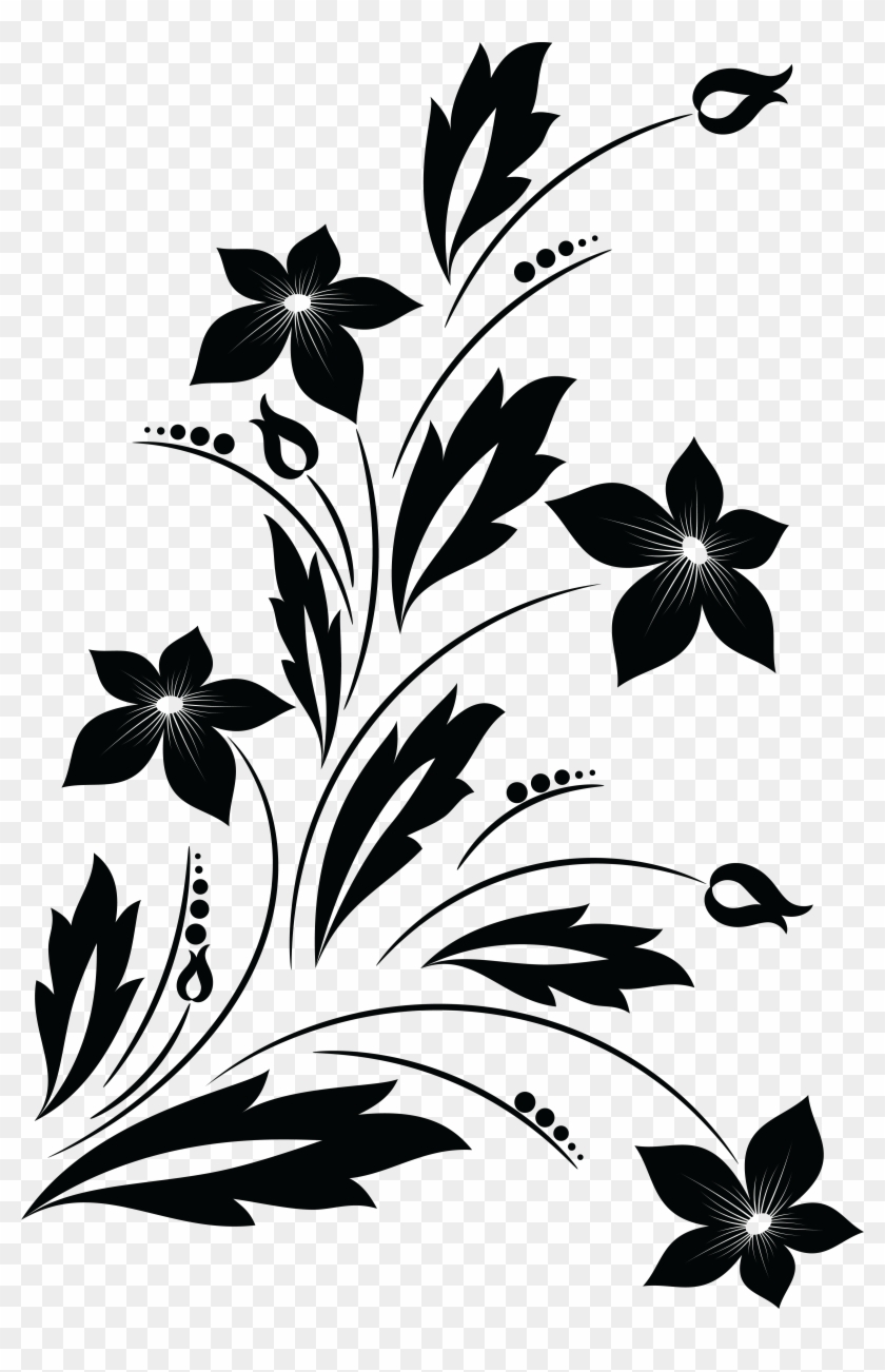 Free Clipart Of A Black And White Floral Vine Design - Flower Png Black And White #825268