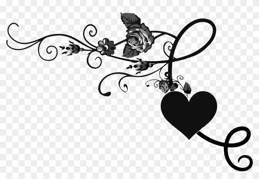 Big Image - Roses Flourish Clipart Black And White #825370