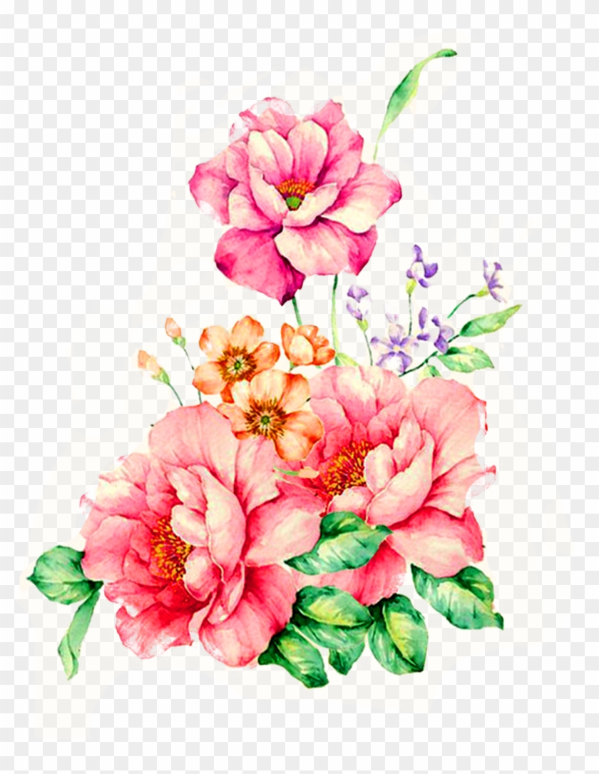 Pink Flowers Watercolor Painting - Flower Png #825520