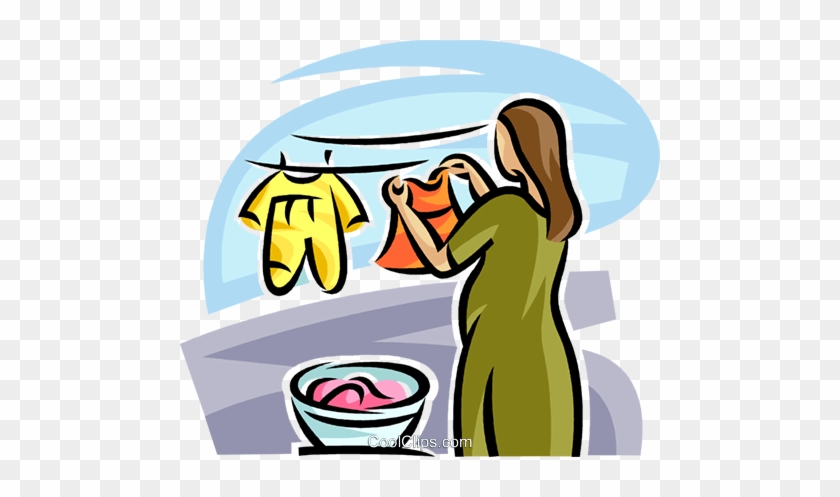 Mother Hanging Clothes On The Line Royalty Free Vector - Mother Doing Laundry Clipart #825755