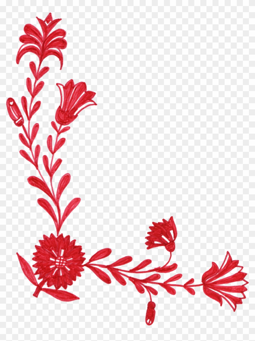 6 Red Flower Corner Ornament - Transparency #826125