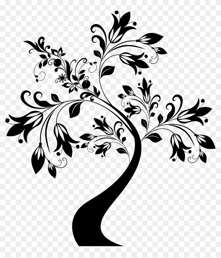 White Flower Clipart Flower Tree - Floral Tree Black And White #827503
